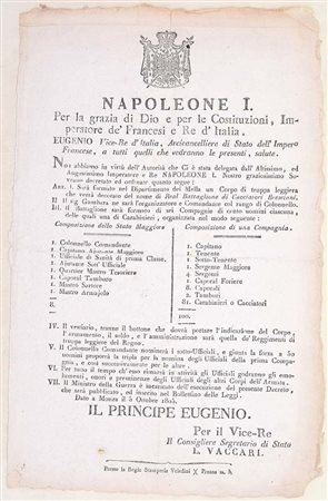 Napoleone I – Decreto per i Cacciatori Bresciani, Monza, 1805 Napoleone I:...