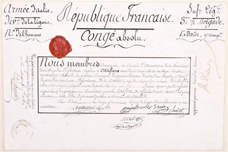 Congé absolu con sigillo – Léonard Massautze, fanteria leggera francese, 1803...