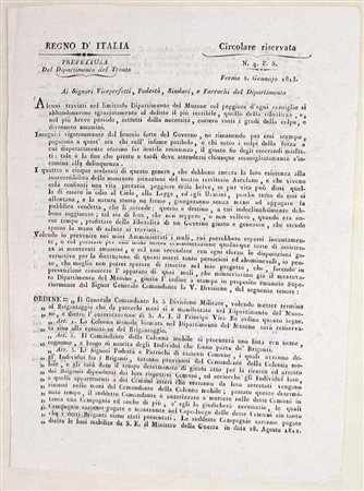 Regno d’Italia – circolare riservata contro il brigantaggio, Fermo, 1813...