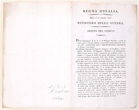Ordine del giorno sugli uniformi degli ufficiali riformati dell’Armata...