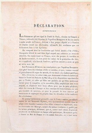 Déclaration des Puissances signataires du Traité de Paris contro Napoleone...