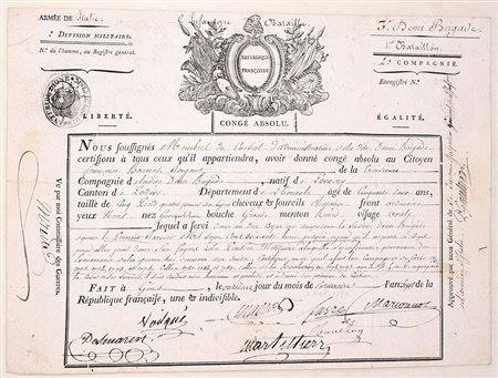 Congé absolu militare della Repubblica francese, Armée d’Italie, 1 novembre...