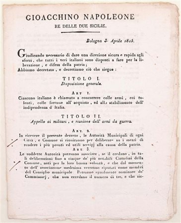 Gioacchino Napoleone, decreto per la mobilitazione nazionale e la raccolta...