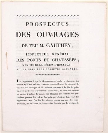 Prospectus des ouvrages de feu M. Gauthey, opuscolo a stampa, Francia, 1808...