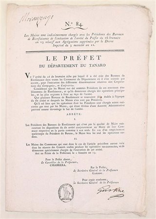 Le Préfet du Département du Tanaro. Arrêté n° 84 relativo ai Bureaux de...