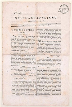 Giornale Italiano, n. 203, 1812 Milano, martedì 21 luglio 1812. Bifolio a...