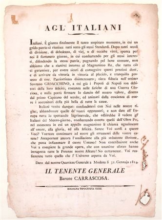 Agl’ Italiani, 1814 Bologna, Tipografia Sassi, 31 gennaio 1814. Foglio a...