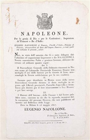 Decreto napoleonico sulle medaglie di Jena (Milano, 1807) Milano, dalla Reale...