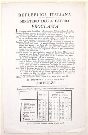 Repubblica Italiana – Ministero della Guerra. Proclama, 1804 Milano, presso...
