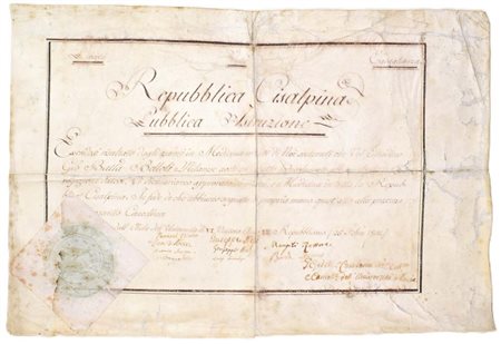 Repubblica Cisalpina. Laurea in Medicina, 1801 Documento manoscritto su...