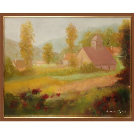 Paesaggio con case e alberi