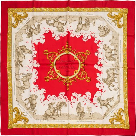 HERMÈS, Foulard in pura seta “Courbettes & Cabrioles”