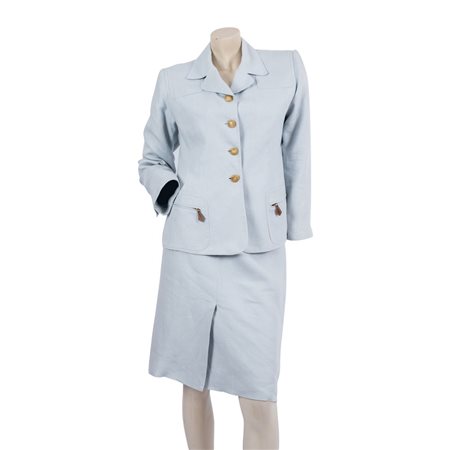 HERMÈS, Tailleur in lino celeste