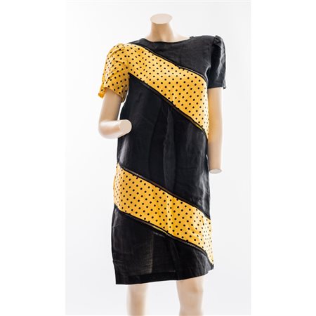 VALENTINO, Abito in lino nero decorato