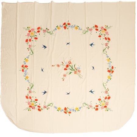PRODUZIONE ITALIANA 1950 ca., Copriletto in puro lino decorato