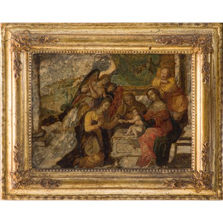 PITTORE SICILIANO DEL XVI SECOLO, Olio su alabastro