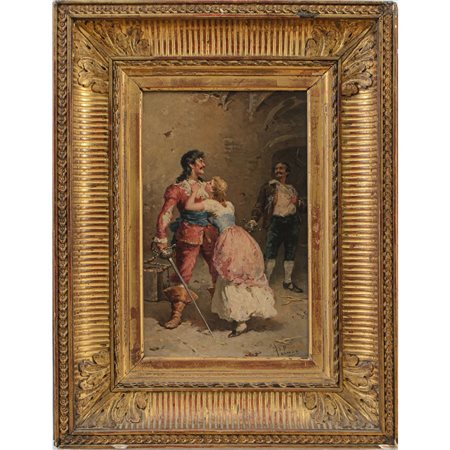 FRANCESCO PELUSO, Scena di duello con damigella, Olio su tavoletta