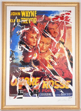 MIMMO ROTELLA, 70 X 100 cm, ”Ombre Rosse" Multiplo decollage : strappi di...
