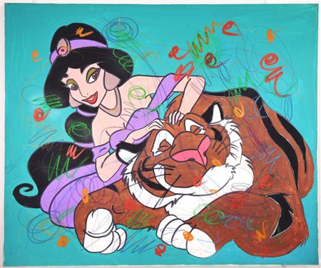 ENRICO MANERA, 100 X 120 cm, ”Jasmine e Pal" tecnica mista su tela. Anno...