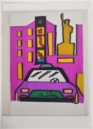 MARCO LODOLA, 42 X 30 cm, Pennarelli su cartoncino firma in basso al centro...