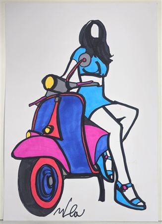 MARCO LODOLA, 42 X 30 cm, Pennarelli su cartoncino firma in basso al centro...