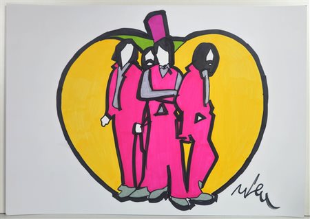 MARCO LODOLA, 30 X 42 cm, Pennarelli su cartoncino firma in basso a destra...