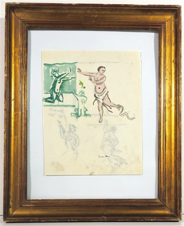 ORFEO TAMBURI, 28 X 22 cm, Acquarello su carta (intervento pittorico anche al...