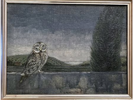 GIOXE DE MICHELI, 30 X 40 cm, olio su tela del 1986, Titolo Civetta nel...