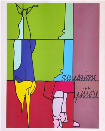 VALERIO ADAMI, 100 X 70 cm, (1935) Occupazione pittore, serigrafia su carta,...