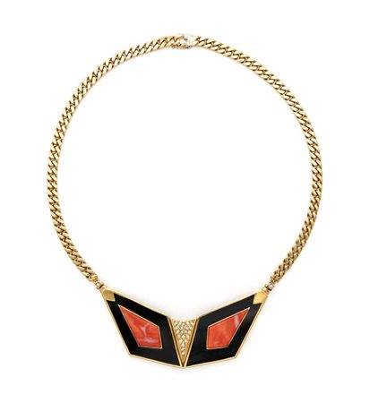 Collana in oro, corallo onice e diamanti Oro giallo 750/000. Peso complessivo...