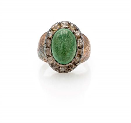 Anello turchese e diamanti in oro a basso titolo e argento Peso complessivo...