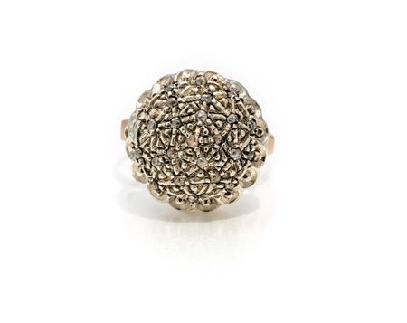Anello a toppa in oro, argento e diamanti Oro a basso titolo e argento. Peso...