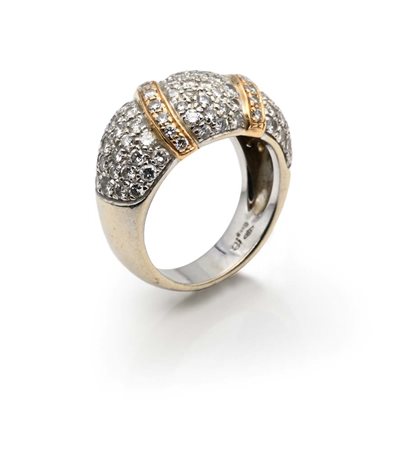 Anello a fascia in oro e brillanti Oro bianco e rosa 750/000. Diamanti in...