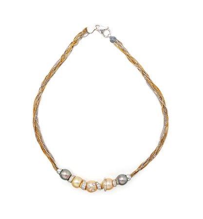 Collana in oro, perle dei mari del sud e brillanti Oro giallo e bianco...