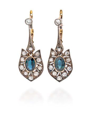 Orecchini pendenti in oro e argento con zaffiri e diamanti Oro giallo 750/000...