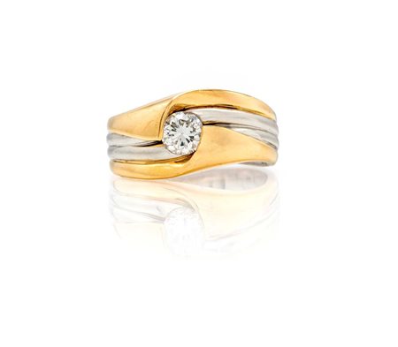 Anello a sigillo in oro, platino e brillanti Oro giallo 750/000, platino...