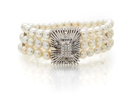 Bracciale in perle, oro e diamanti Oro bianco 750/000.