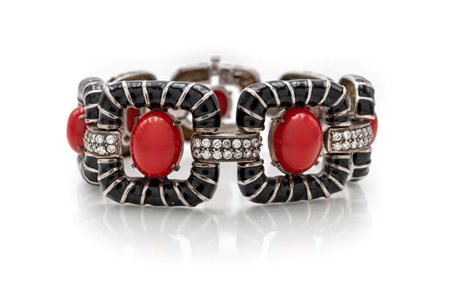 Bracciale in argento, smalto, pietre rosse ed incolori Lunghezza cm 18