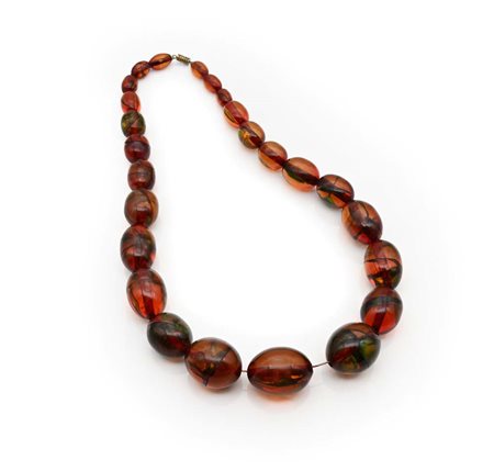 Collana in ambra e metallo Lunghezza cm 50