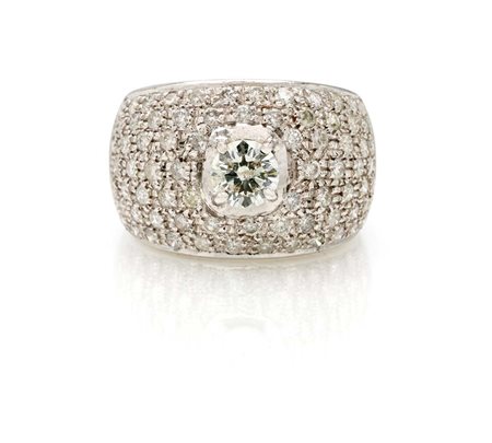 Anello a fascia in oro e brillanti Oro bianco 750/000. Diamanti in taglio...