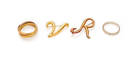 Lotto di 2 spille e due anelli in oro Oro giallo 750/000. Peso complessivo...