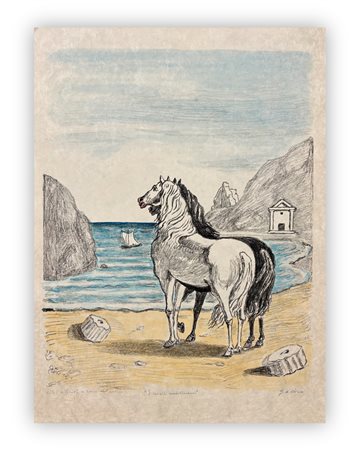 GIORGIO DE CHIRICO (1888-1978) - Cavalli in riva al Tirreno (I cavalli mediterranei), 1970