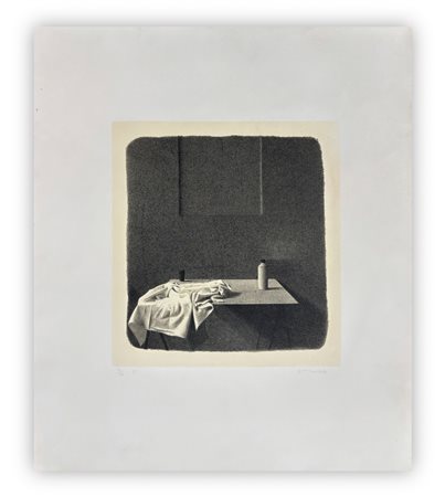 GIANFRANCO FERRONI (1927-2001) - Tavolino con straccio e flacone, 1984