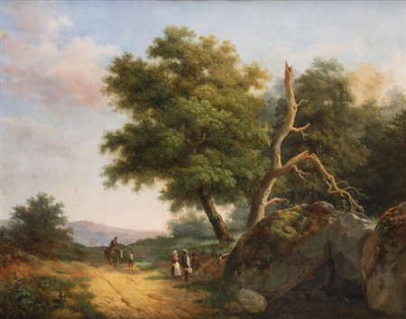 CARLO PIACENZA<BR>Torino 1814 - 1887<BR>"Paesaggio con viandanti" 1843