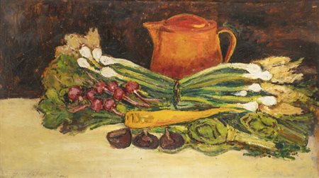 GIOVANNI BARTOLENA<BR>Livorno 1866 - 1942<BR>"Bricco rosso con cipolle, castagne e radici""