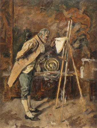 PIER CELESTINO GILARDI<BR>Campertogno (VC) 1837 - 1905 Borgosesia (VC)<BR>"Il curioso" bozzetto