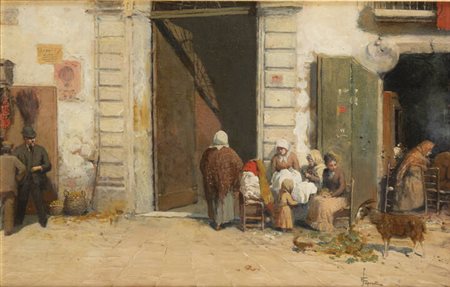 EDGARDO SAPORETT<BR>Bagnacavallo (Ravenna) 1865 – 1909 Firenze<BR>"Scena di paese"