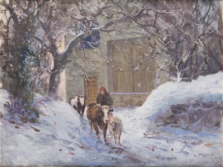 LEONARDO RODA<BR>Racconigi (CN) 1868 - 1933<BR>"Scena invernale"