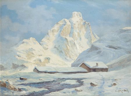 LEONARDO RODA<BR>Racconigi (CN) 1868 - 1933<BR>"Il Cervino innevato"