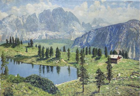 CESARE MAGGI<BR>Roma 1881 - 1961 Torino<BR>"Paesaggio montano con lago"